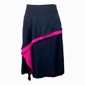 DKNY Skirt Womens Size 2 Asymmetrical Ruffle Black Pink Work Career New